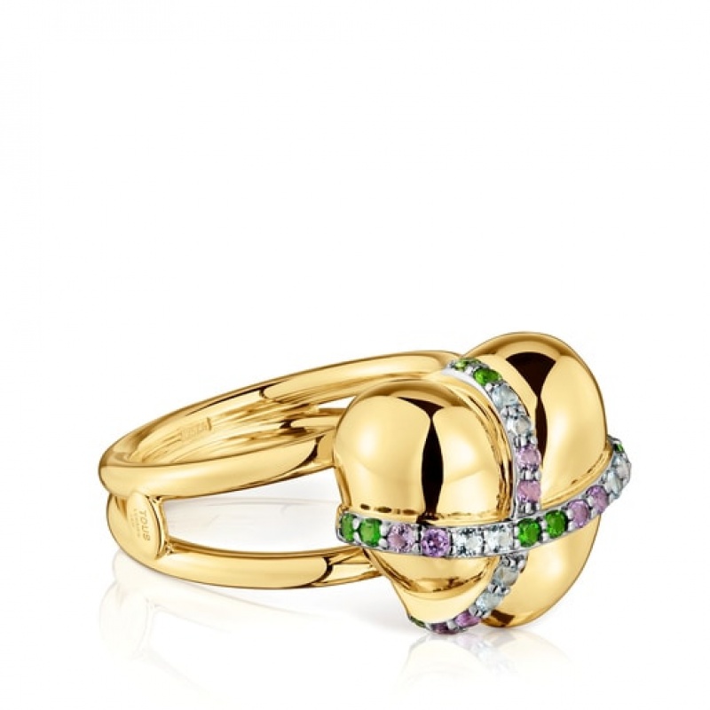 Tous Medium Heart With Gemstones Lligat Ring Gold | Österreich-ZNWJRY240