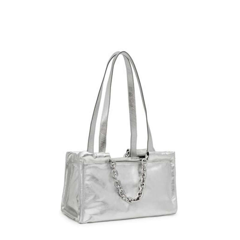 Tous Medium Leder Manifesto Handtasche Silber | Österreich-EAGXYK846