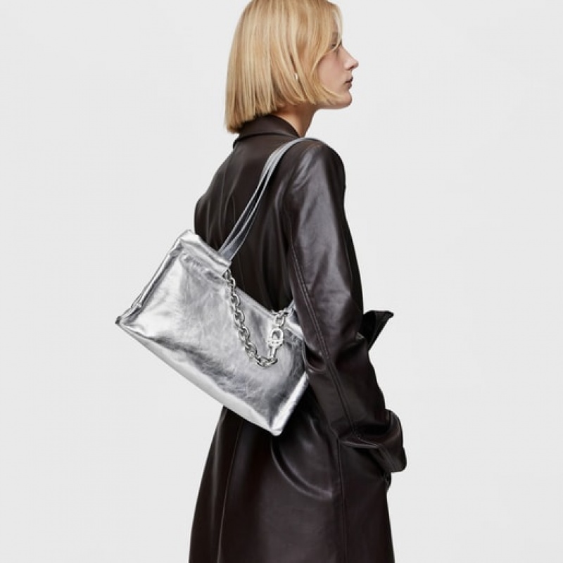 Tous Medium Leder Manifesto Handtasche Silber | Österreich-EAGXYK846