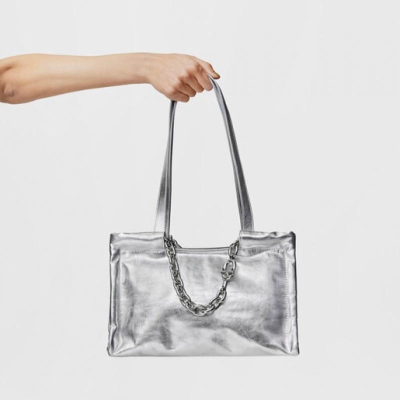 Tous Medium Leder Manifesto Handtasche Silber | Österreich-EAGXYK846