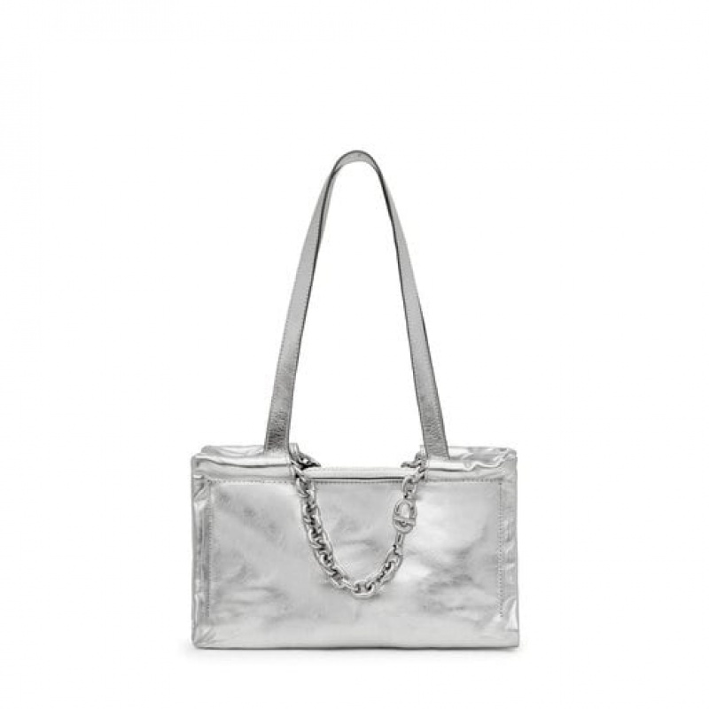 Tous Medium Leder Manifesto Handtasche Silber | Österreich-EAGXYK846