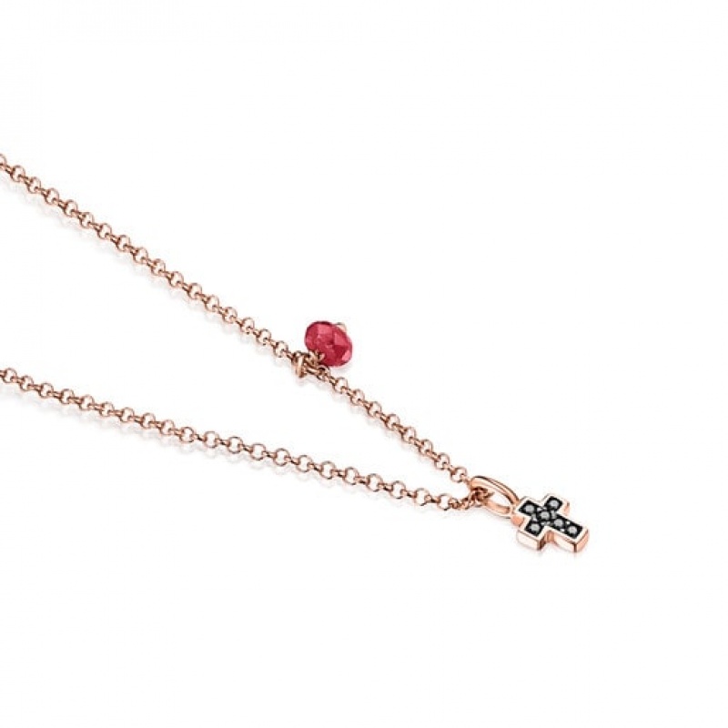 Tous Motif Cross With Spinels Halskette Rosa Gold | Österreich-DEMNPA236