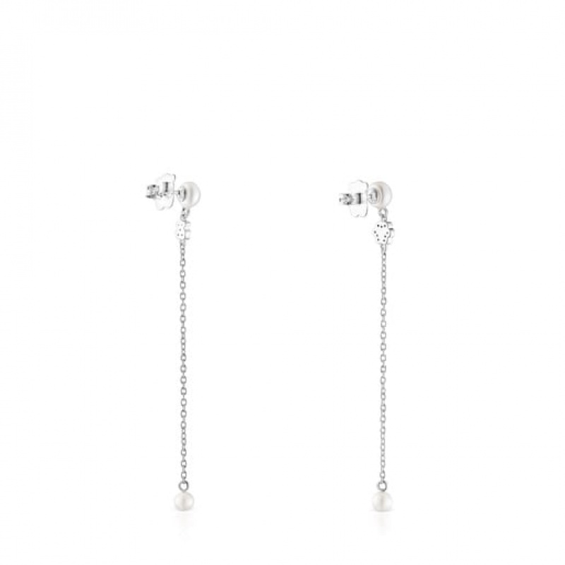 Tous New Motif Long With Chrome Diopside Amethyst Pearls Ohrringe Silber | Österreich-KYWTLI153