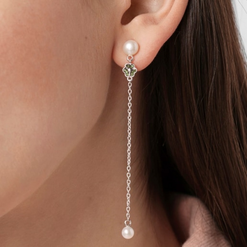Tous New Motif Long With Chrome Diopside Amethyst Pearls Ohrringe Silber | Österreich-KYWTLI153