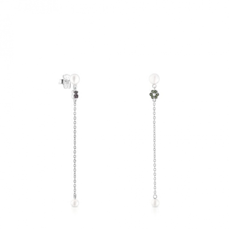 Tous New Motif Long With Chrome Diopside Amethyst Pearls Ohrringe Silber | Österreich-KYWTLI153