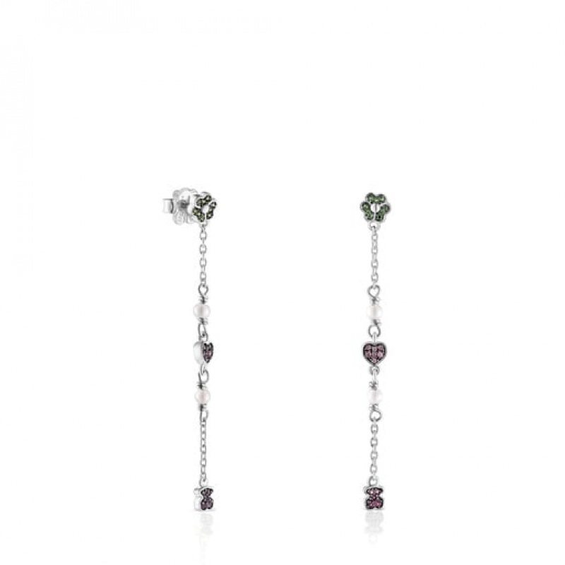 Tous New Motif Long With Gemstones Pearls Ohrringe Silber | Österreich-HIABFZ683