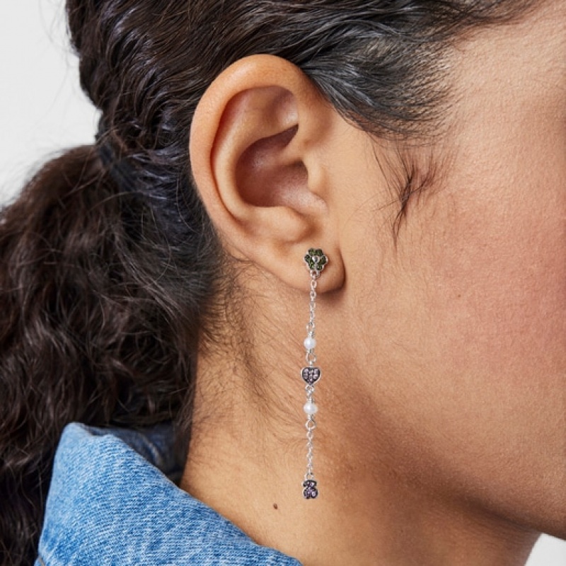 Tous New Motif Long With Gemstones Pearls Ohrringe Silber | Österreich-HIABFZ683