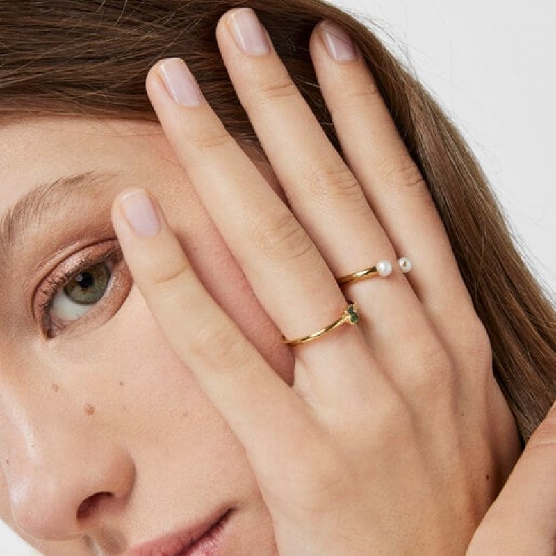 Tous New Motif With Chrome Diopside Bear Ring Gold | Österreich-SZYACE857