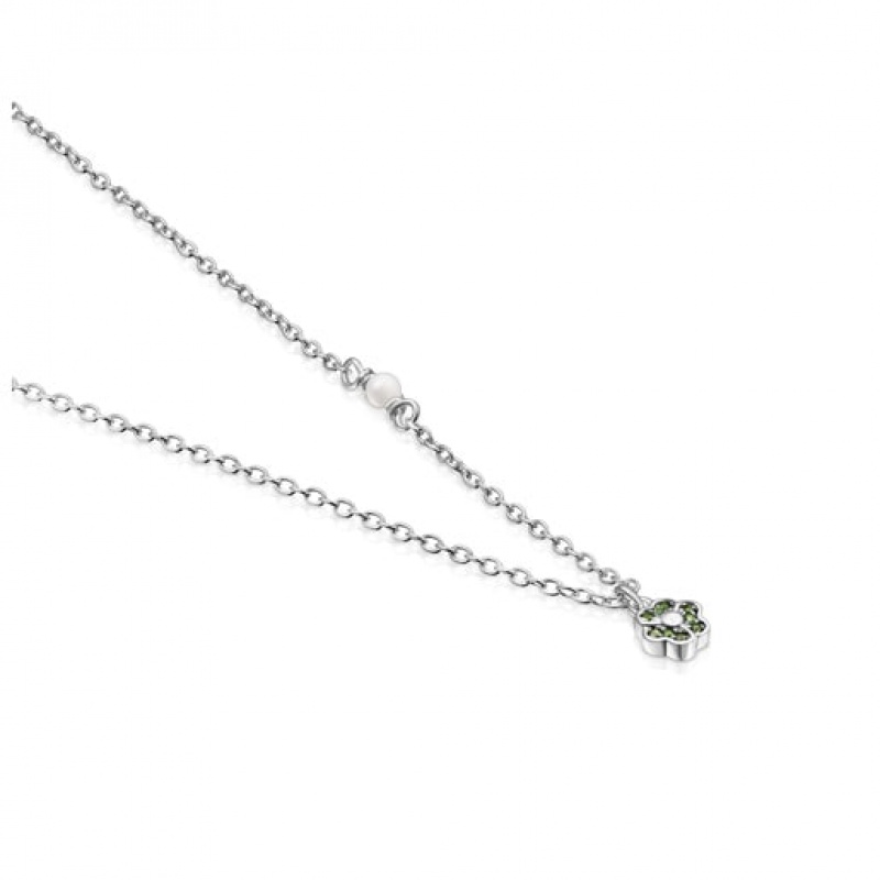 Tous New Motif With Chrome Diopside Flower Halskette Silber | Österreich-OGXVLK573