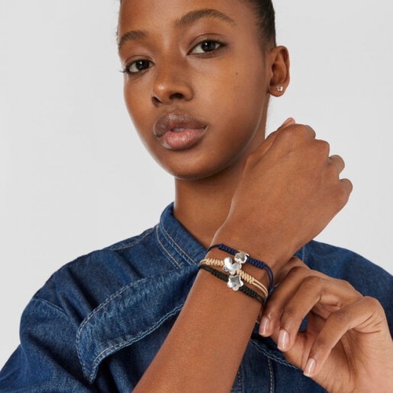 Tous Nylon Bold Motif With Bear Motif Armband Navy Silber | Österreich-VNQPIG984