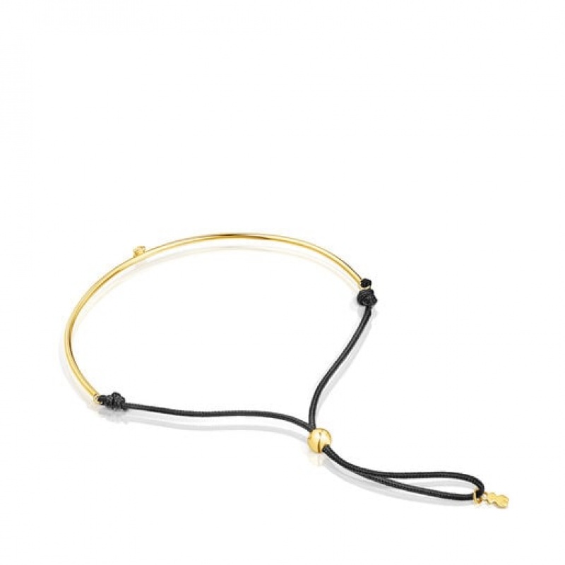Tous Nylon Cool Joy With Bear Armband Gold Schwarz | Österreich-DZLGWV931