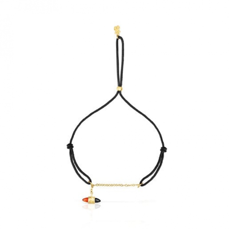 Tous Nylon Lure With Carnelian Onyx Armband Schwarz Gold | Österreich-YURXNI538