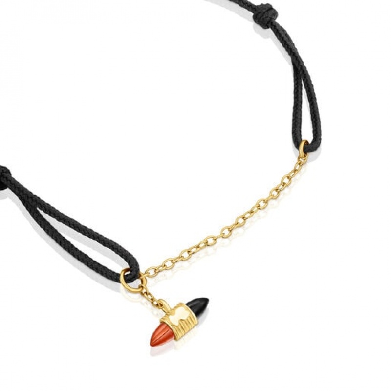 Tous Nylon Lure With Carnelian Onyx Armband Schwarz Gold | Österreich-YURXNI538