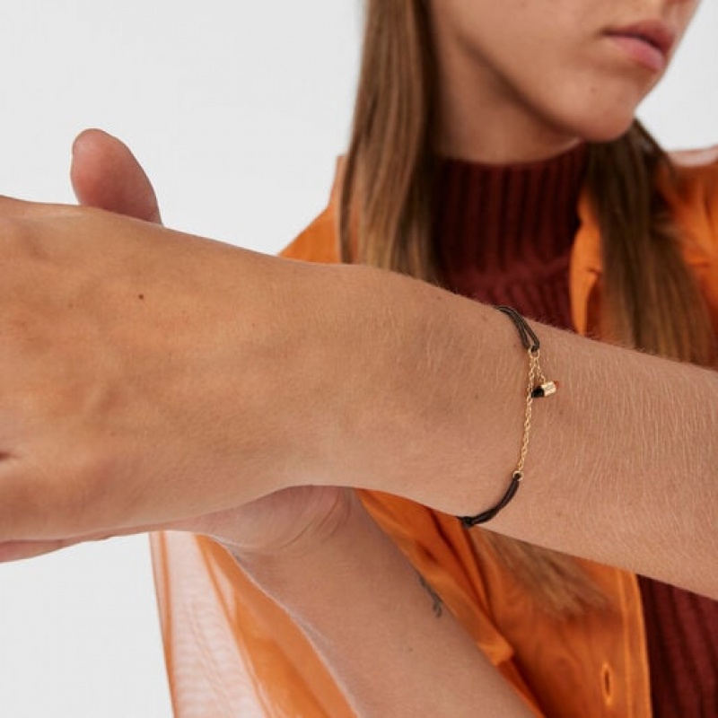 Tous Nylon Lure With Carnelian Onyx Armband Schwarz Gold | Österreich-YURXNI538
