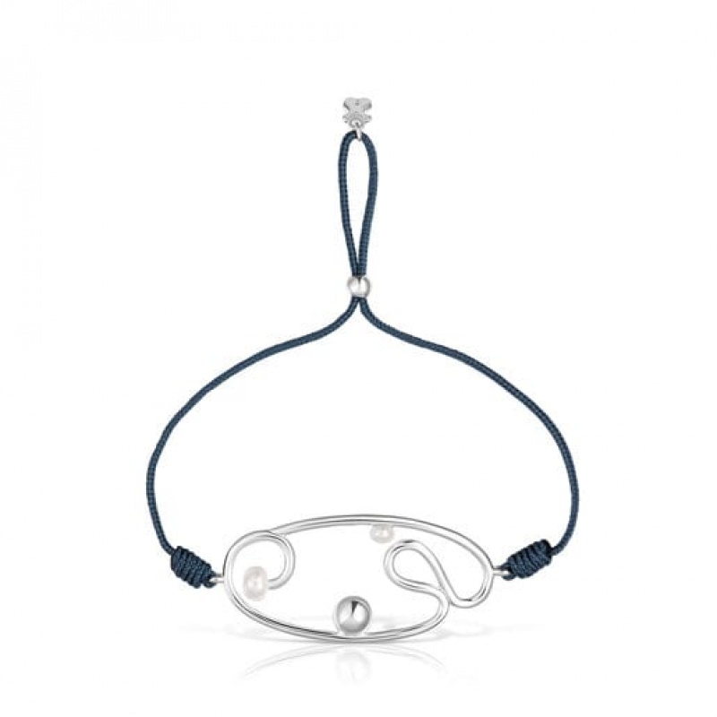 Tous Nylon Tsuri With Motif Cultured Pearls Armband Dunkelblau Silber | Österreich-YUQXHV427
