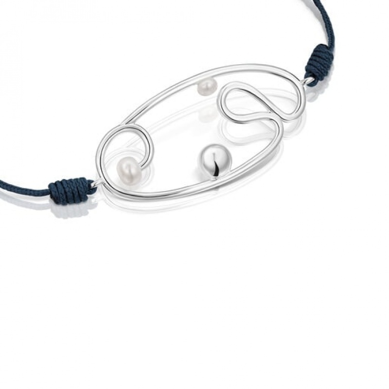 Tous Nylon Tsuri With Motif Cultured Pearls Armband Dunkelblau Silber | Österreich-YUQXHV427