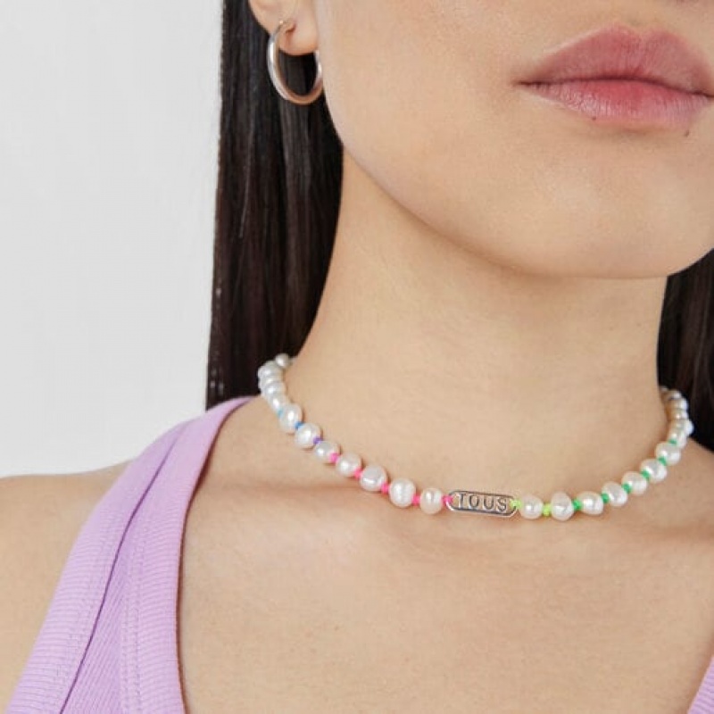 Tous Nylon With Cultured Pearls Logo Halskette Mehrfarbig | Österreich-VNSICM278