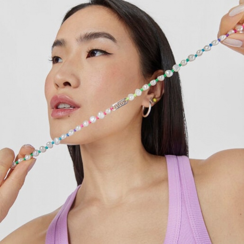 Tous Nylon With Cultured Pearls Logo Halskette Mehrfarbig | Österreich-VNSICM278