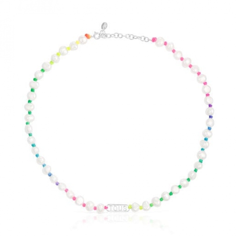 Tous Nylon With Cultured Pearls Logo Halskette Mehrfarbig | Österreich-VNSICM278