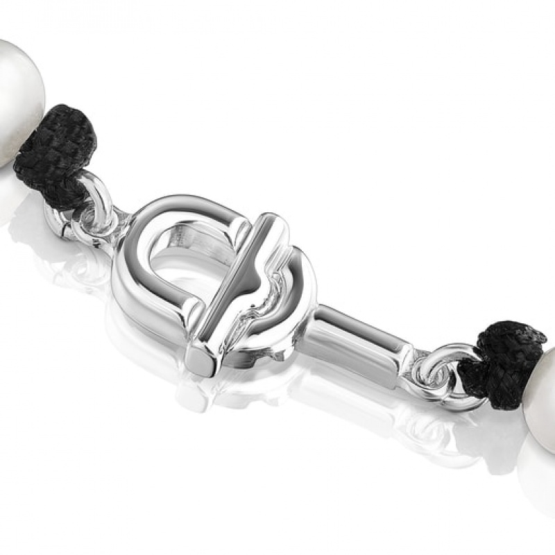 Tous Nylon With Cultured Pearls Manifesto Halskette Silber Schwarz | Österreich-ZVKTFC175
