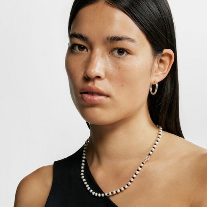 Tous Nylon With Cultured Pearls Manifesto Halskette Silber Schwarz | Österreich-ZVKTFC175