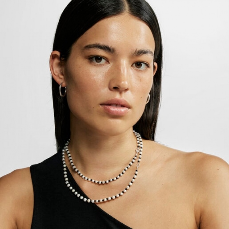Tous Nylon With Cultured Pearls Manifesto Halskette Silber Schwarz | Österreich-ZVKTFC175