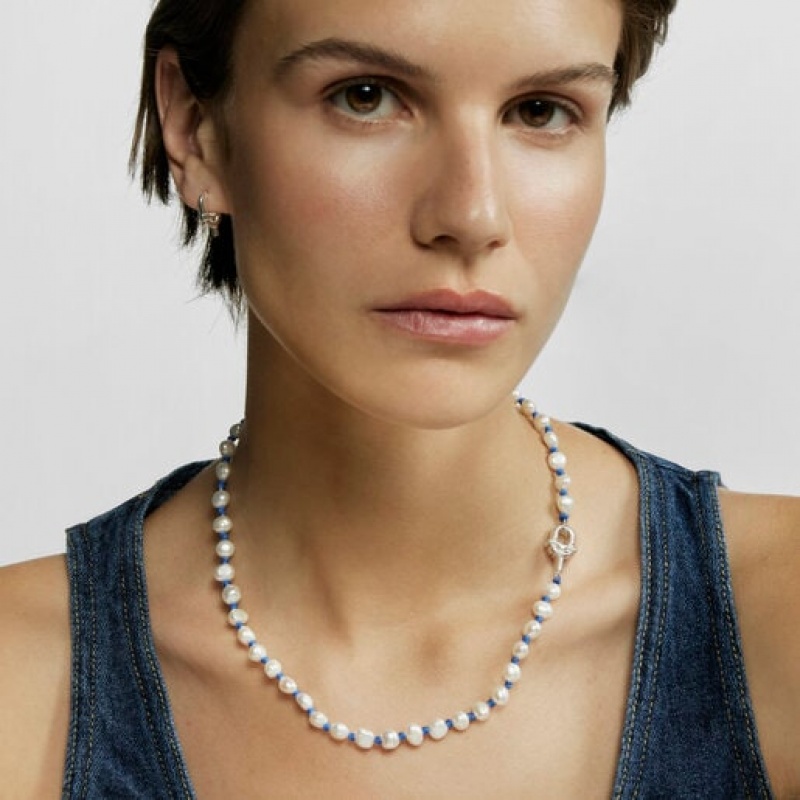 Tous Nylon With Cultured Pearls Manifesto Halskette Silber | Österreich-UBFMWJ754