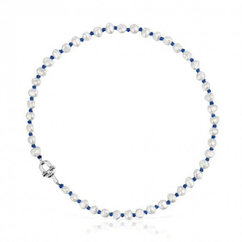 Tous Nylon With Cultured Pearls Manifesto Halskette Silber | Österreich-UBFMWJ754