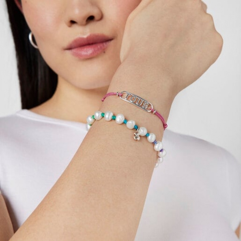 Tous Nylon With Logo Armband Rosa Silber | Österreich-BJXCKD402