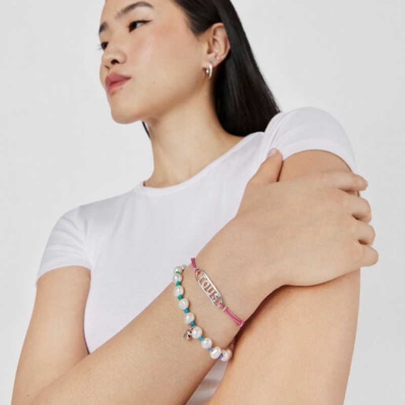 Tous Nylon With Logo Armband Rosa Silber | Österreich-BJXCKD402