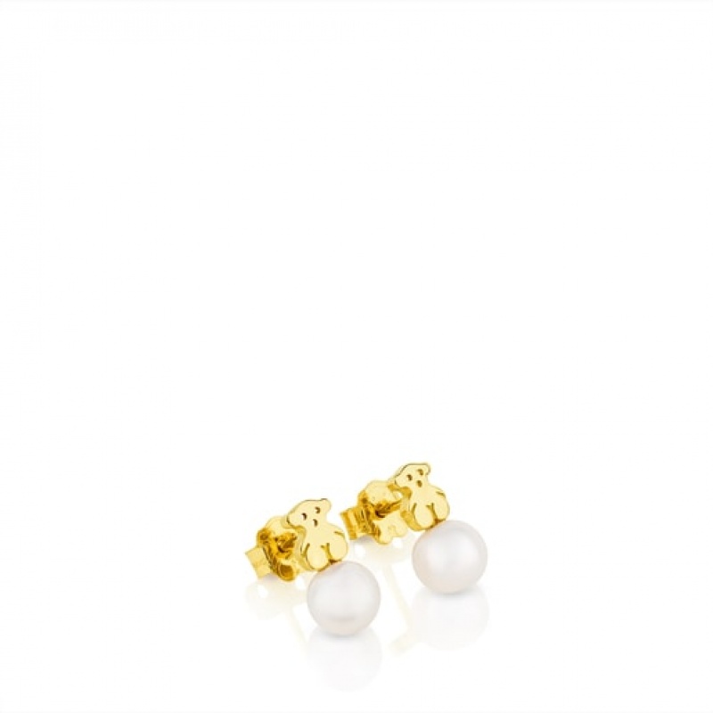 Tous Pearls Bear Motif Puppies Ohrringe Gold | Österreich-JFCBQU582