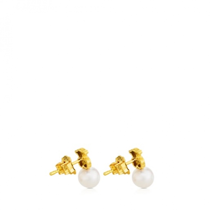 Tous Pearls Bear Motif Puppies Ohrringe Gold | Österreich-JFCBQU582