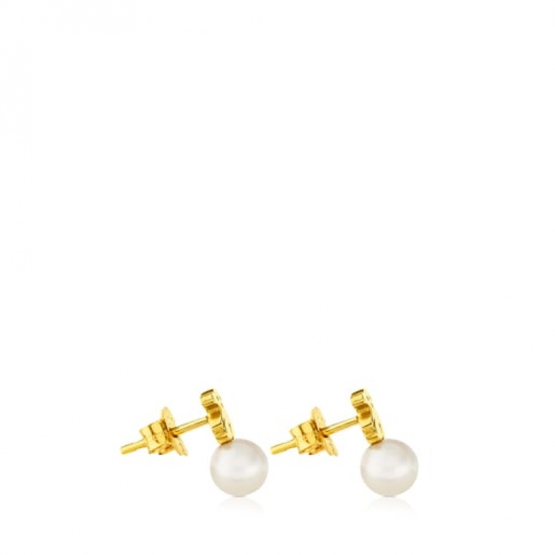 Tous Pearls Bear Motif Puppies Ohrringe Gold | Österreich-JFCBQU582