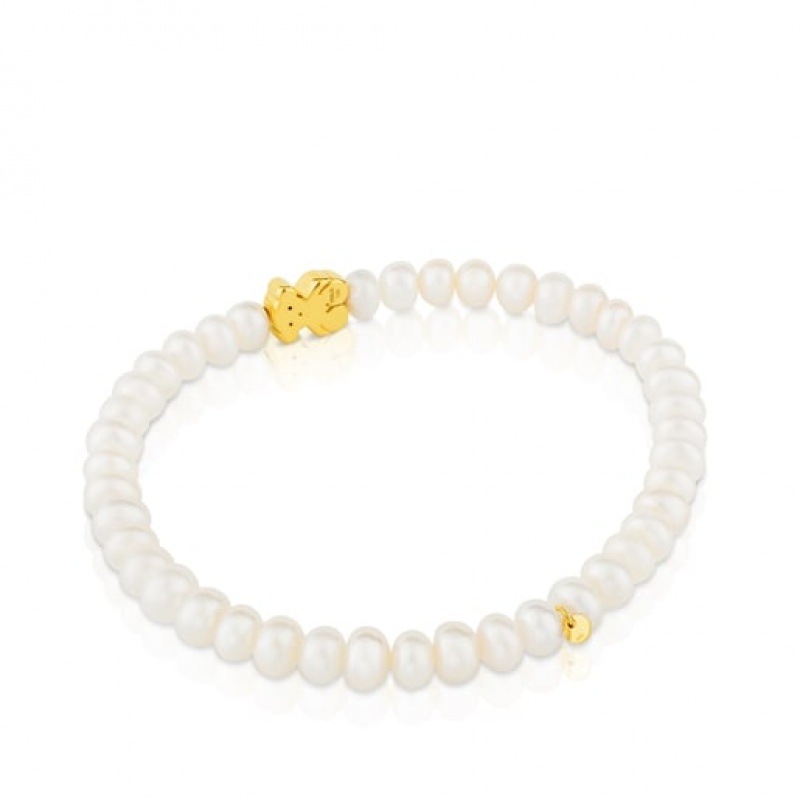 Tous Pearls Bear Motif Sweet Dolls Armband Weiß Gold | Österreich-KNZLXP937