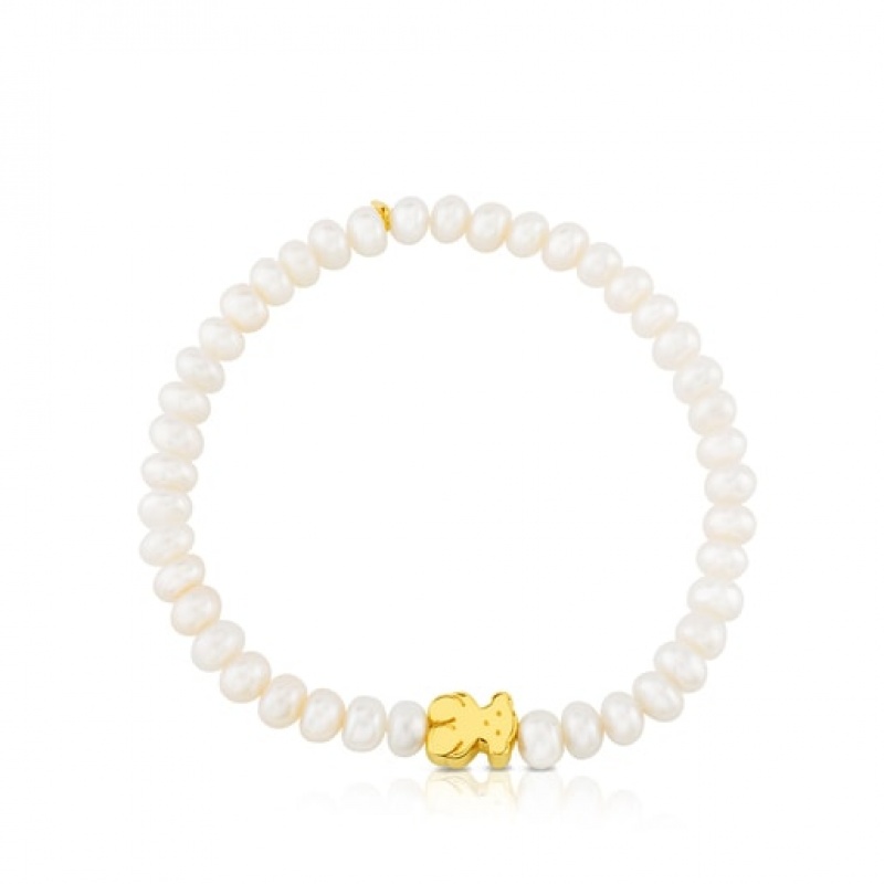Tous Pearls Bear Motif Sweet Dolls Armband Weiß Gold | Österreich-KNZLXP937