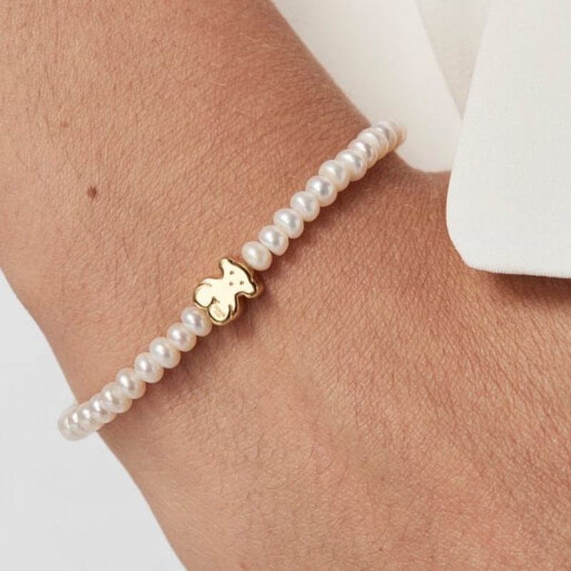 Tous Pearls Bear Motif Sweet Dolls Armband Weiß Gold | Österreich-KNZLXP937
