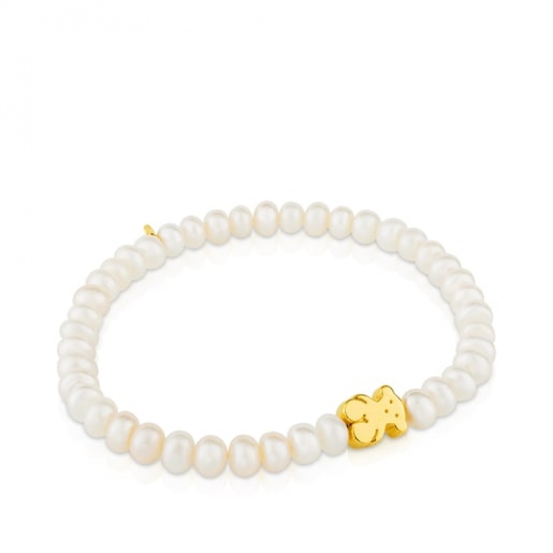 Tous Pearls Bear Motif Sweet Dolls Armband Weiß Gold | Österreich-KNZLXP937