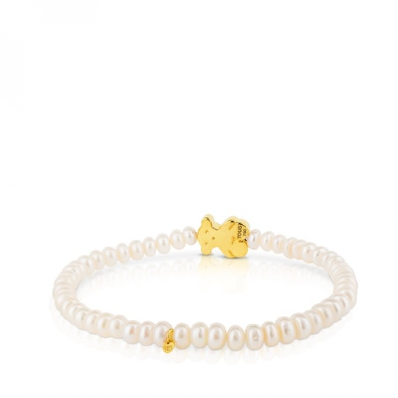 Tous Pearls Medium Bear Motif Sweet Dolls Armband Weiß Gold | Österreich-RJZYHL970