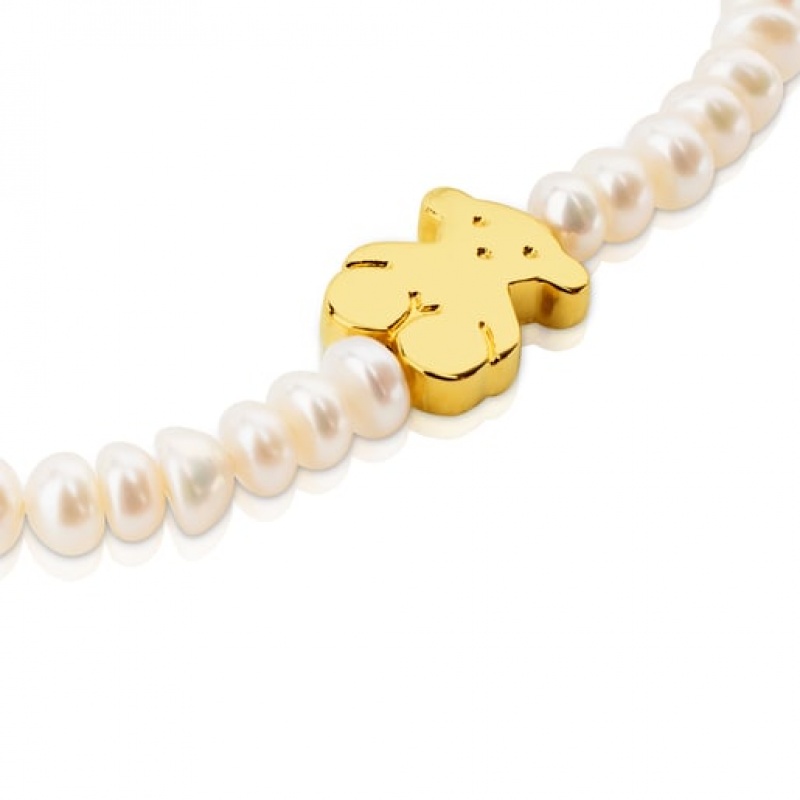 Tous Pearls Medium Bear Motif Sweet Dolls Armband Weiß Gold | Österreich-RJZYHL970
