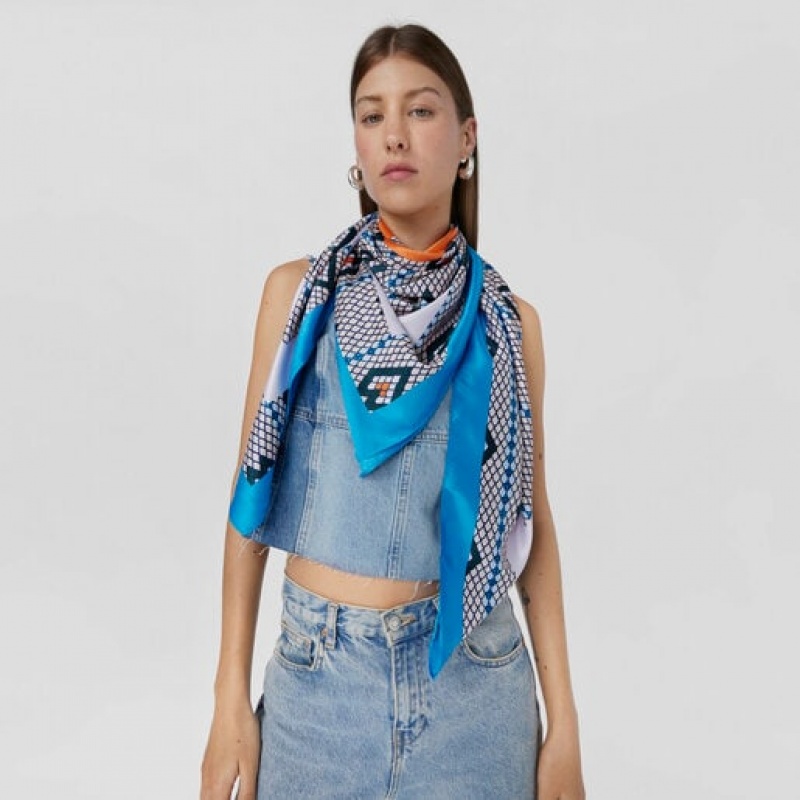 Tous Polyester Lamba Schal Blau Mehrfarbig | Österreich-JSDABX106
