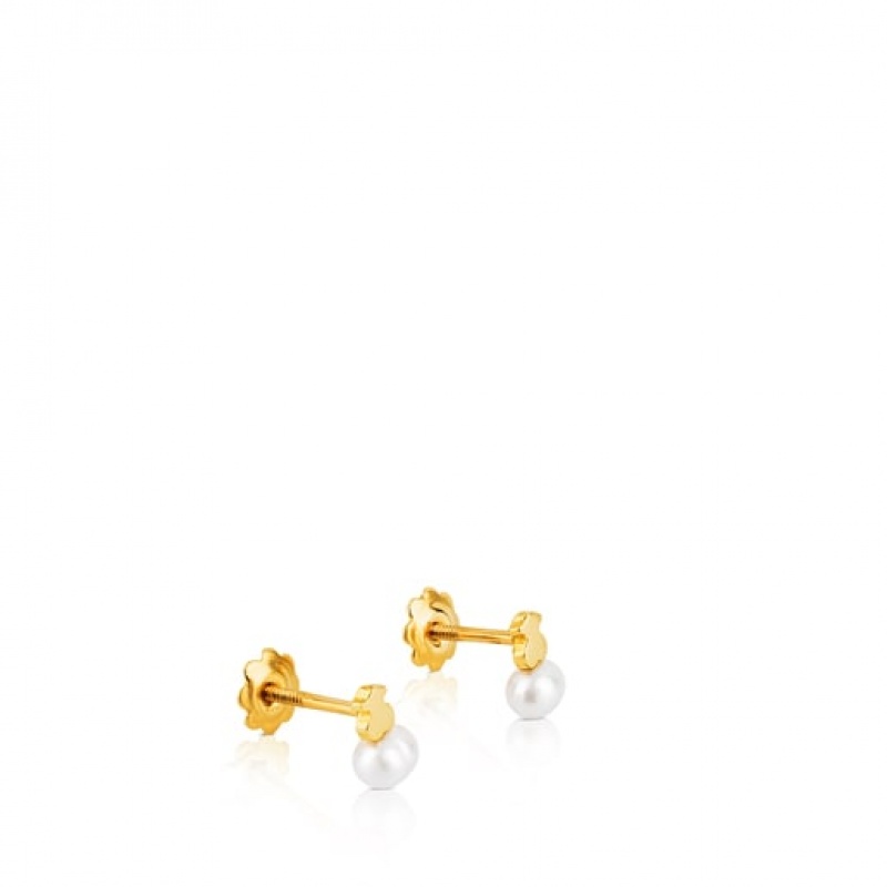 Tous Puppies With Bear Motif With A Cultured Pearl Ohrringe Gold | Österreich-ILMWPO354