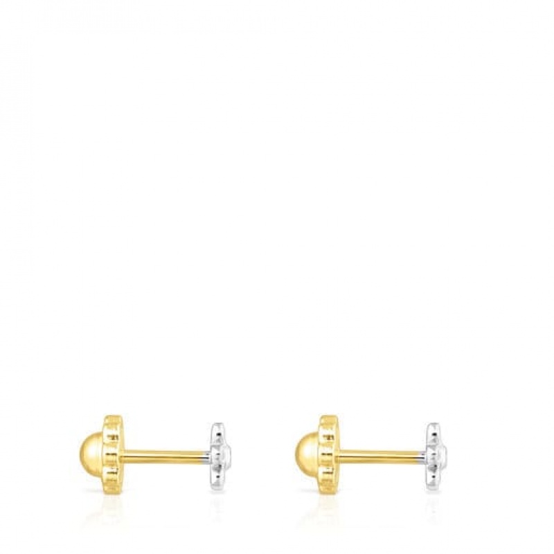 Tous Puppies With Diamonds Flower Motif Ohrringe Silber Gold | Österreich-GHAOBR417