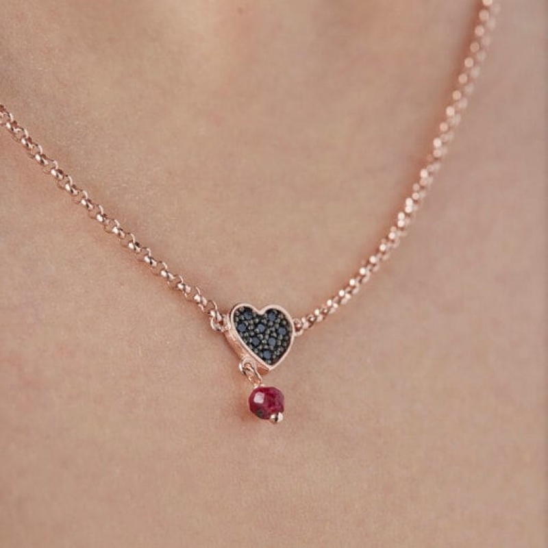 Tous Ruby Heart Motif With Spinels Halskette Rosa Gold | Österreich-QYXOJK605