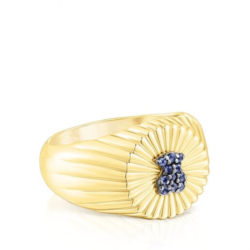 Tous Signet Bear With Iolite Iris Motif Ring Gold | Österreich-AFKYPH386