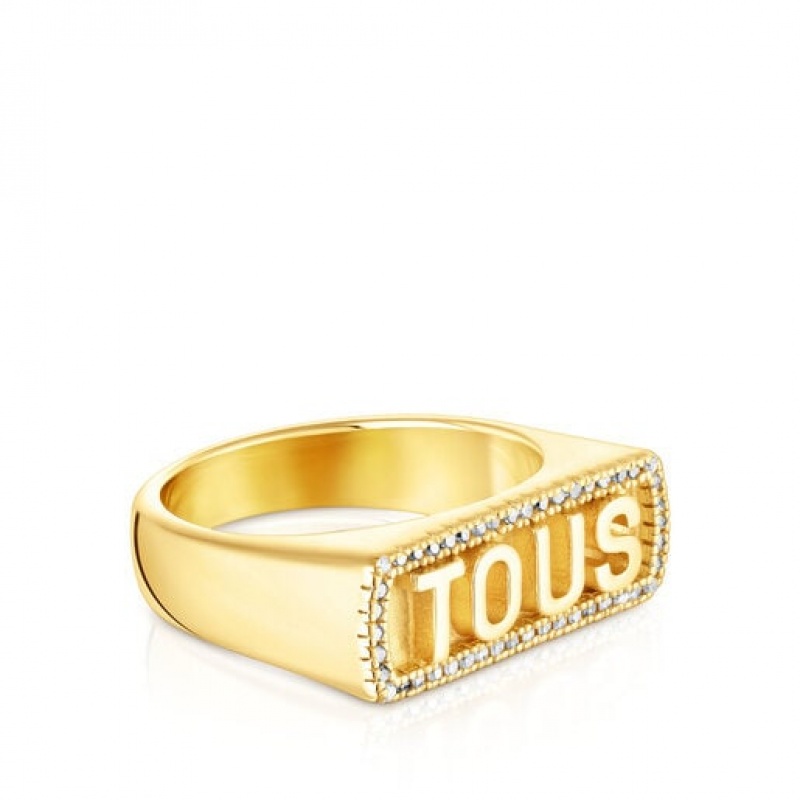 Tous Signet With Diamonds Logo Ring Gold | Österreich-CSANJQ082