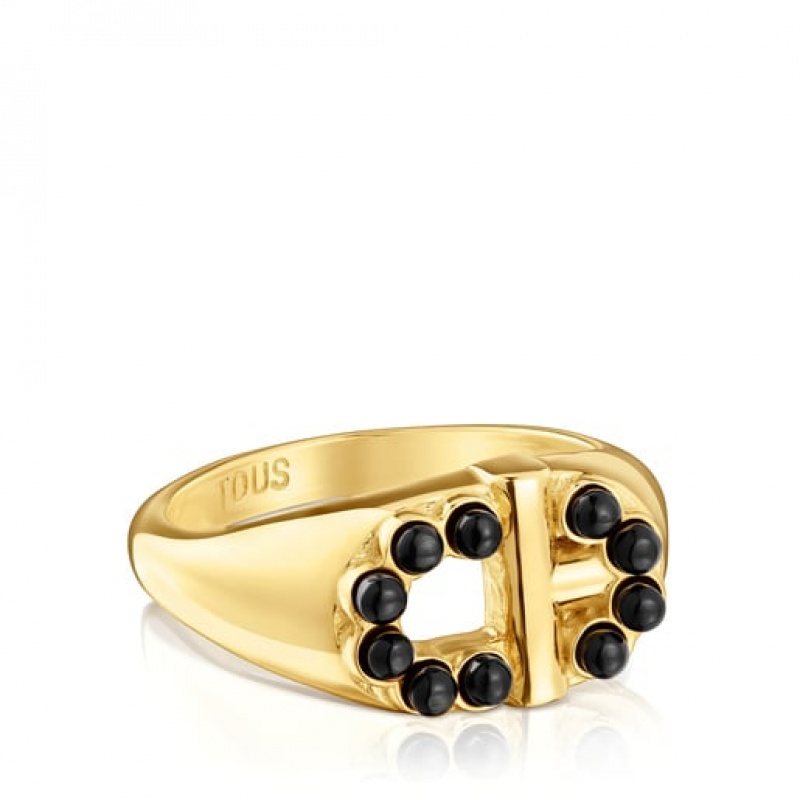 Tous Signet With Onyx Manifesto Ring Gold | Österreich-YUCDZF263