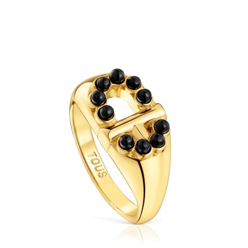 Tous Signet With Onyx Manifesto Ring Gold | Österreich-YUCDZF263