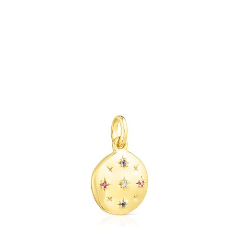Tous Small Magic Nature Disc With Gemstones Anhänger Gold | Österreich-KTYDLB437