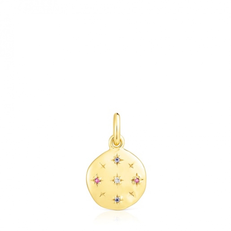 Tous Small Magic Nature Disc With Gemstones Anhänger Gold | Österreich-KTYDLB437