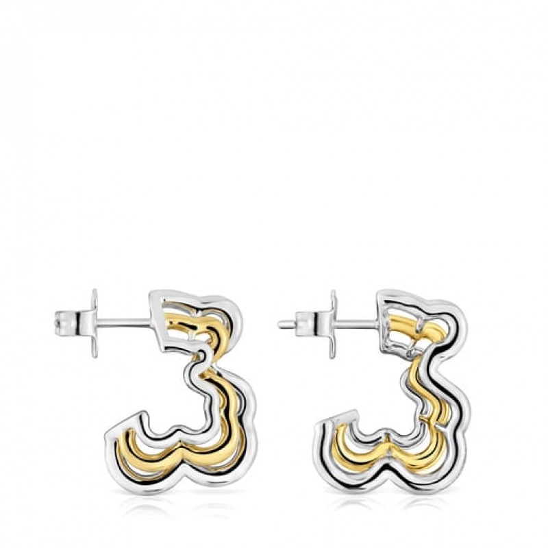 Tous Small Two-tone Triple Bear Bickie Ohrringe Silber Gold | Österreich-WCXPTV204